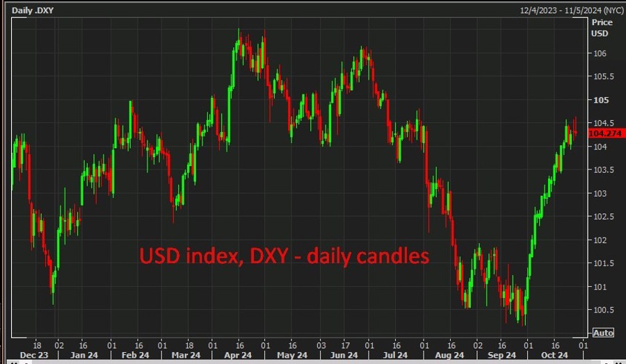 USD index, DXY - daily candles 30 October 2024 2