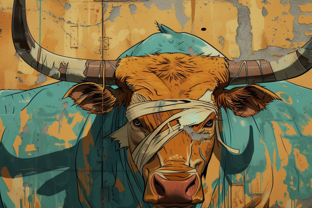 Wall Street bull with bandages