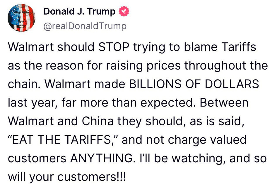 Walmart eat ther tariffs