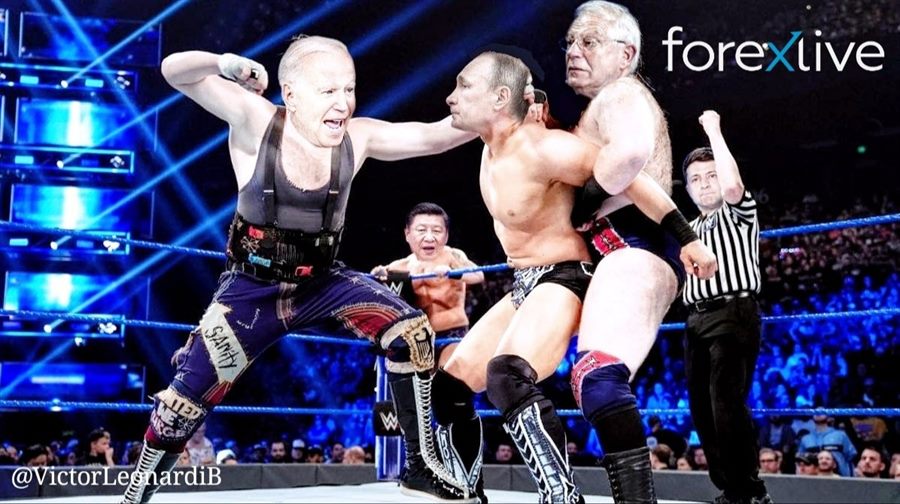 Wrestling meme Biden Putin Borrell Xi