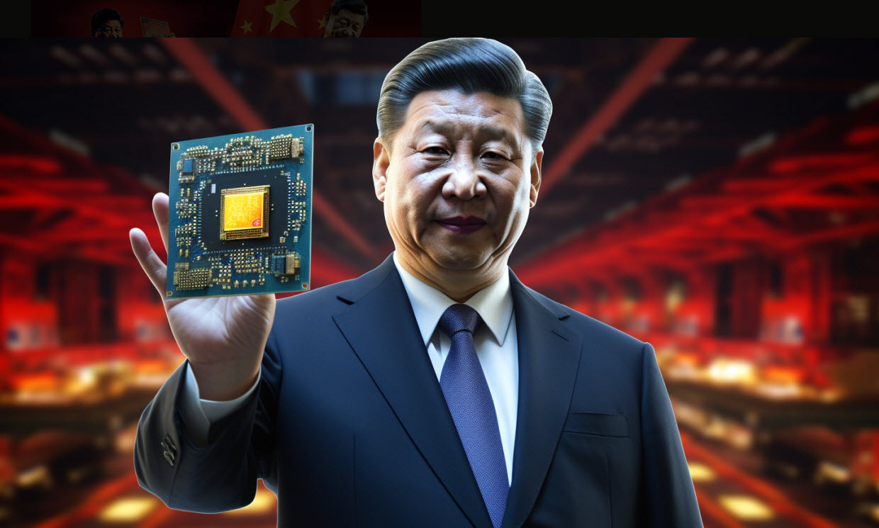 Xi Jinping holding a computer chip