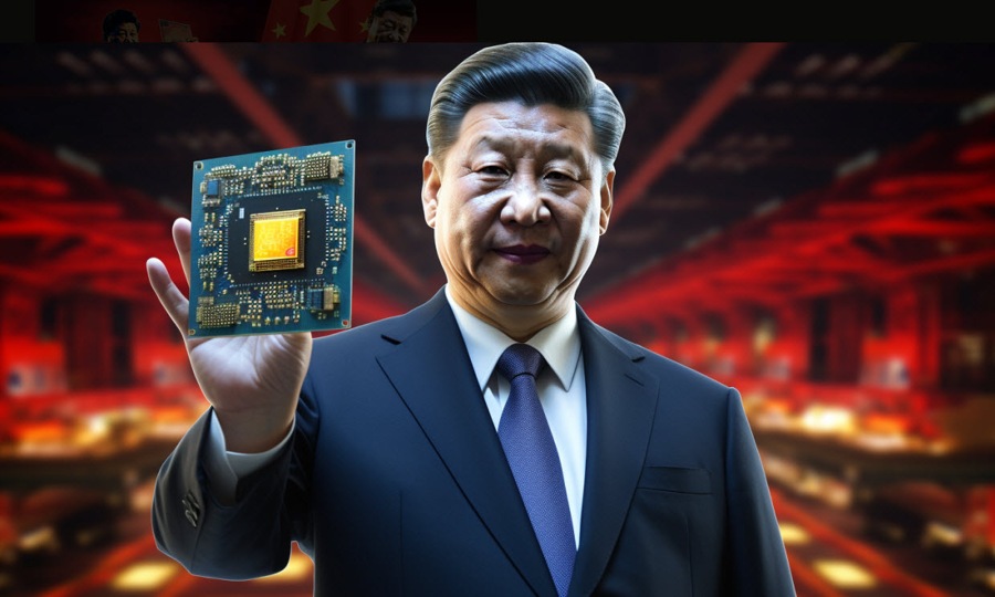 Xi Jinping holding a computer chip