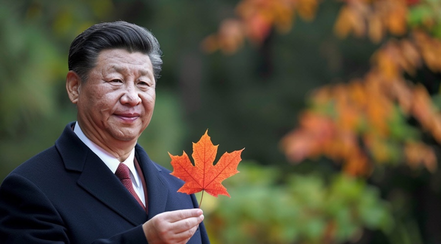 Xi Jinping holding a maple leaf AI image
