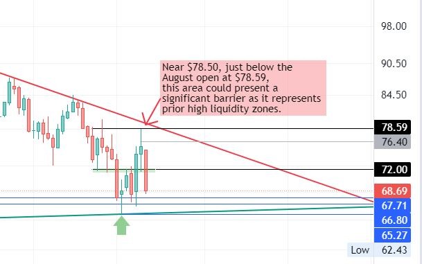 Zooming in on the crude oil weekly chart. Full chart below.