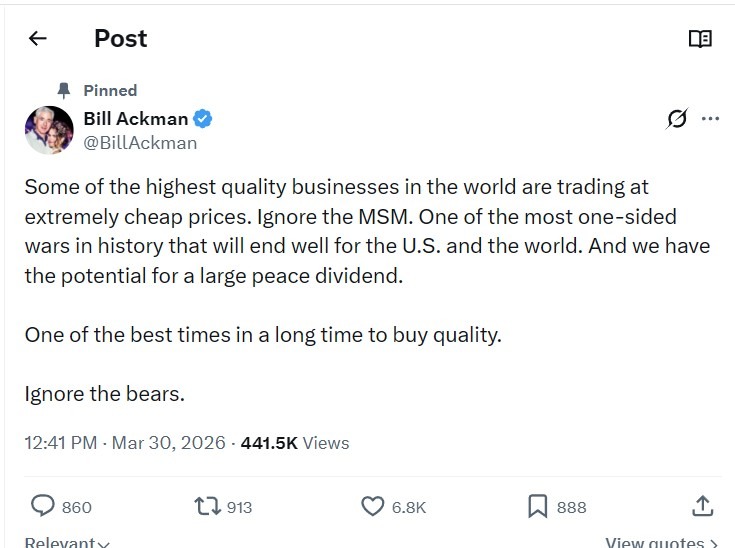 ackman peace dividend 30 March 2026