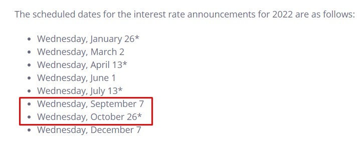 boc dates 2022 28 July 2022