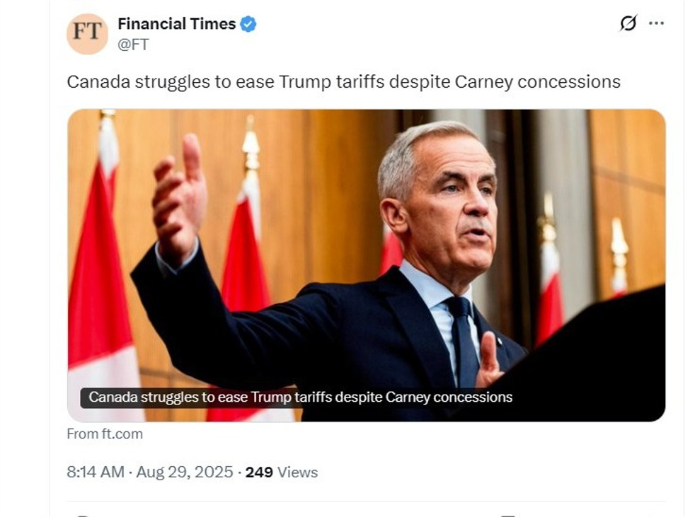 Financial Times:Canada does not expect Donald Trump to drop all his tariffs on the country | investingLive