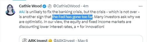 cathie wood us banking crisis 08 May 2023
