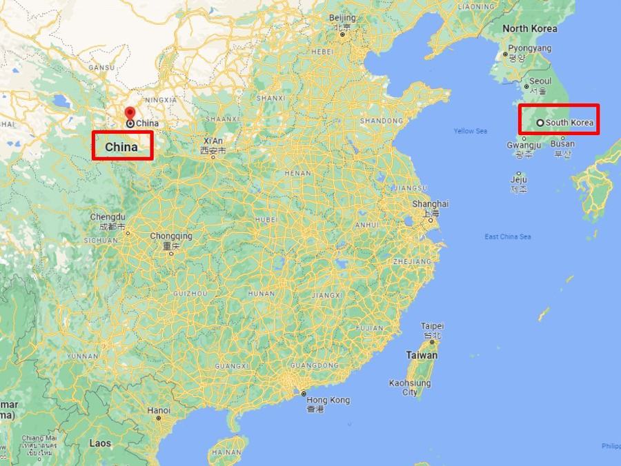 china South Korea map 10 January 2023