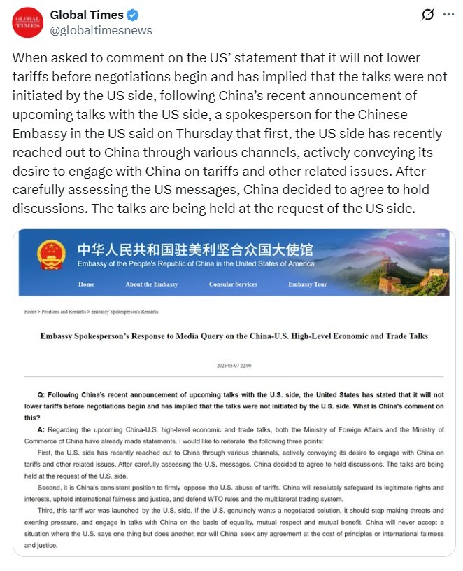 china embassy us trade talks 08 May 2025 2