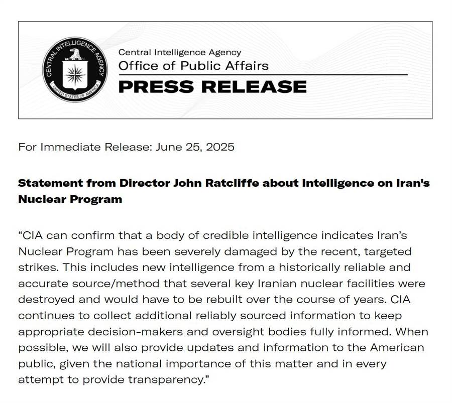 cia confirm iran nuclear damage 26 June 2025 2