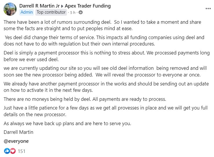 deel darrell martin apex trader funding