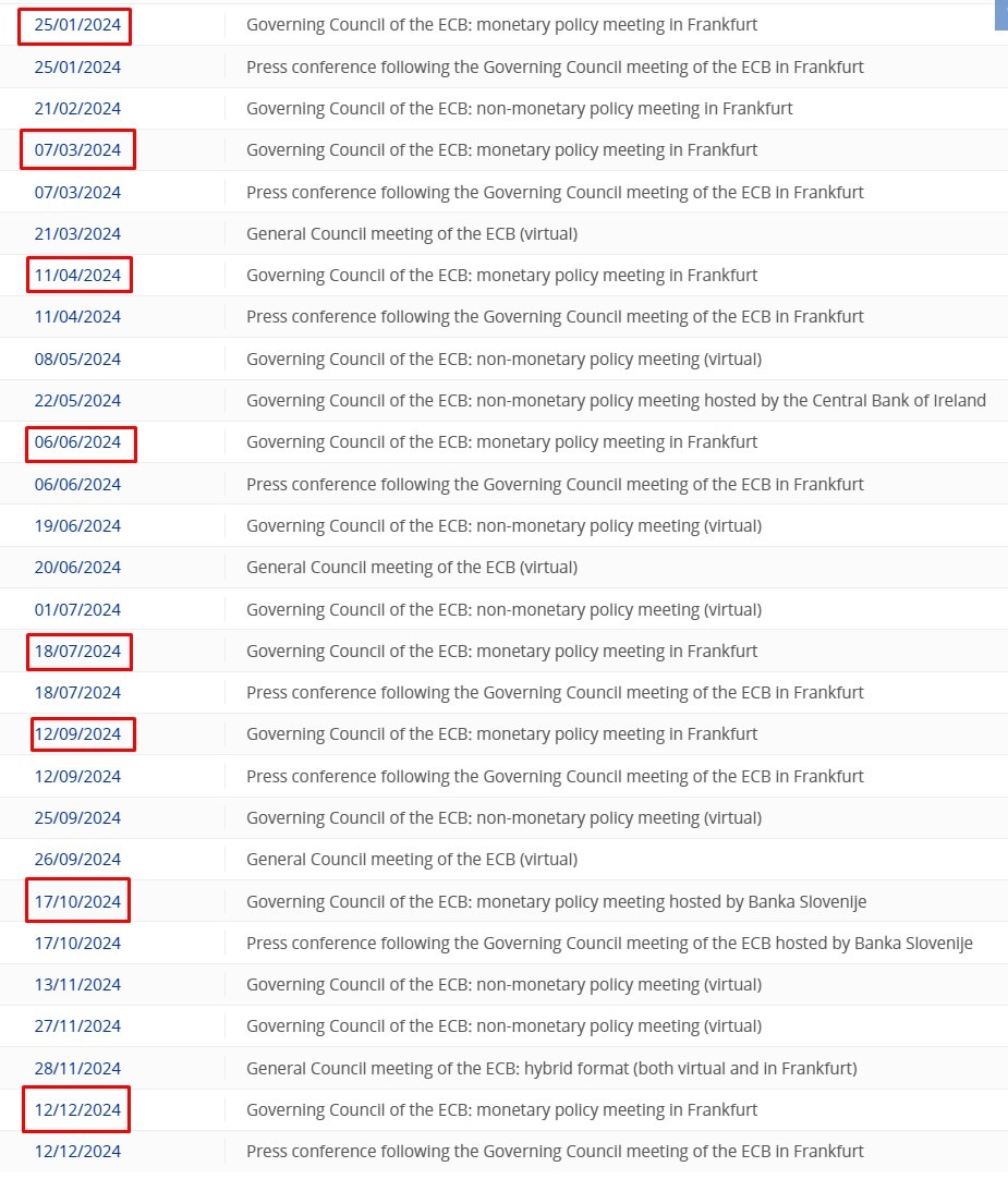 ecb dates 2024