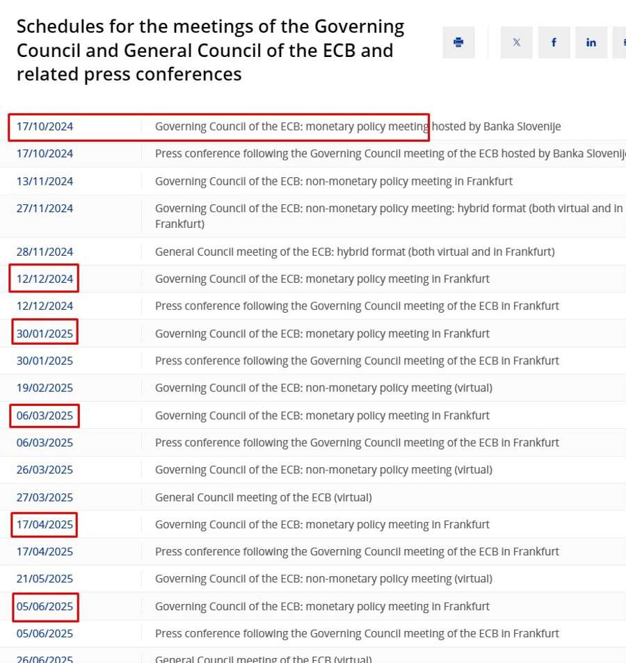 ecb dates 2025 H1 17 October 2024 2