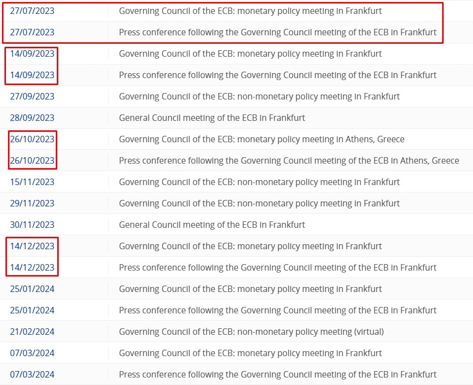ecb dates H2 2023 222