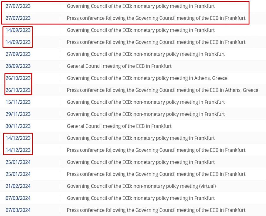 ecb dates H2 2023 222