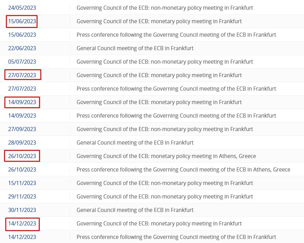 ecb dates H2 2023