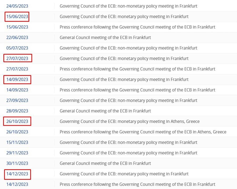 ecb dates H2 2023