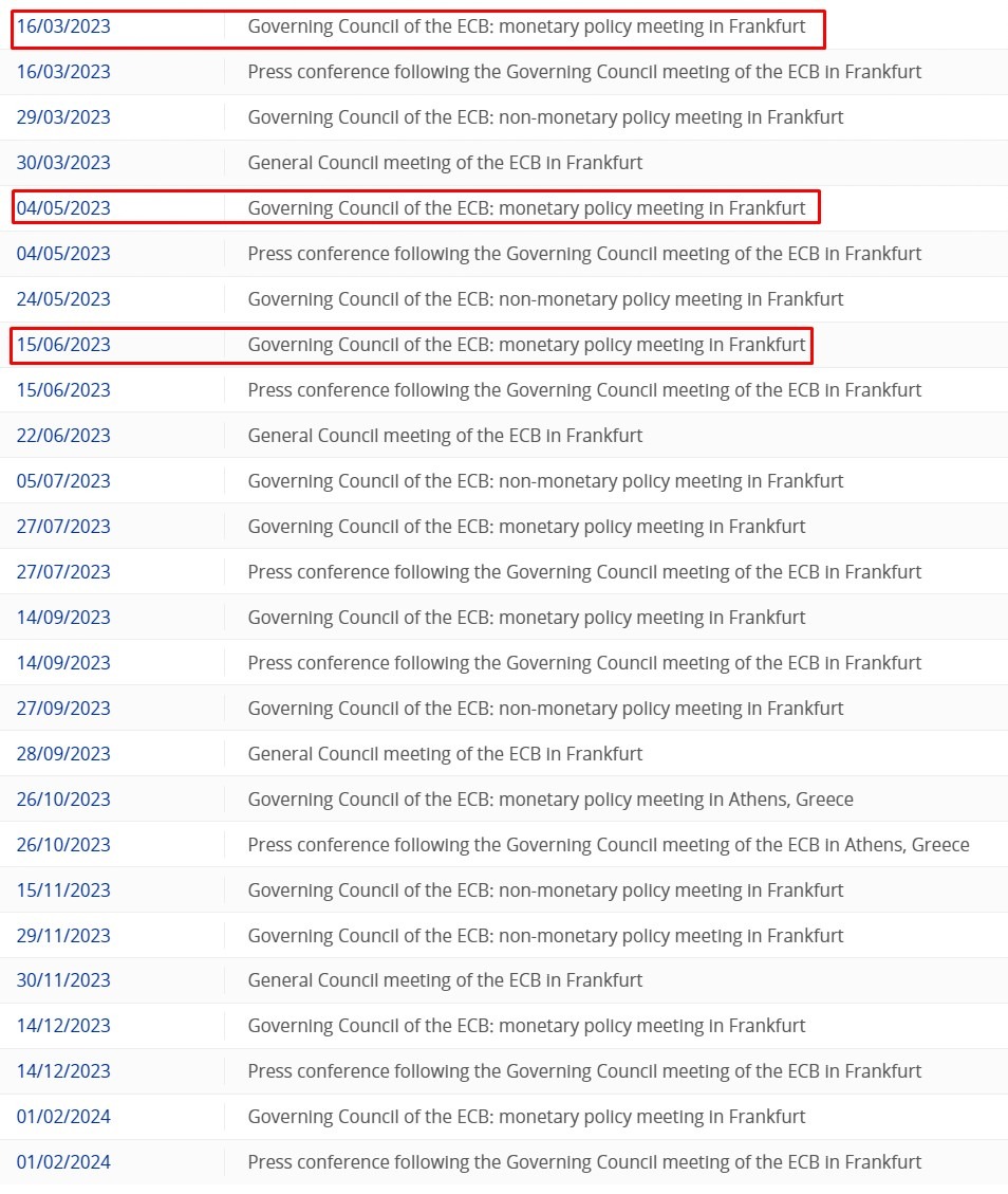 ecb dates h1 2023