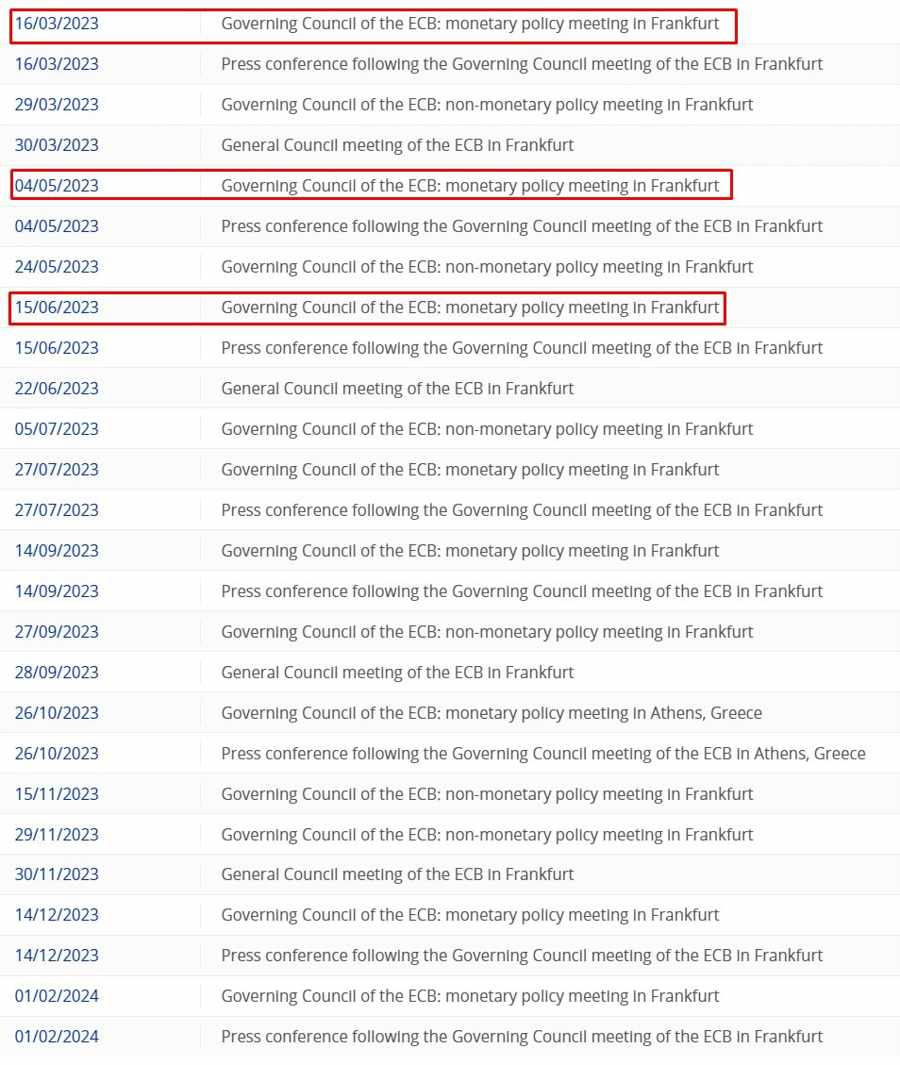 ecb dates h1 2023