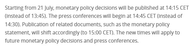 European Central Bank timing july 2022