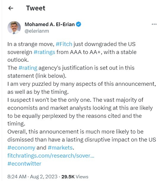 fitch timing tweet el erian 02 August 2023