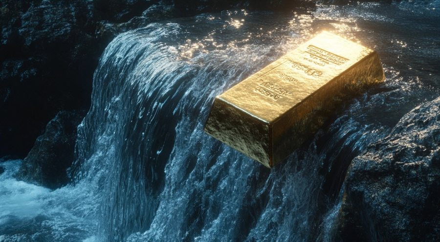 gold waterfall falling
