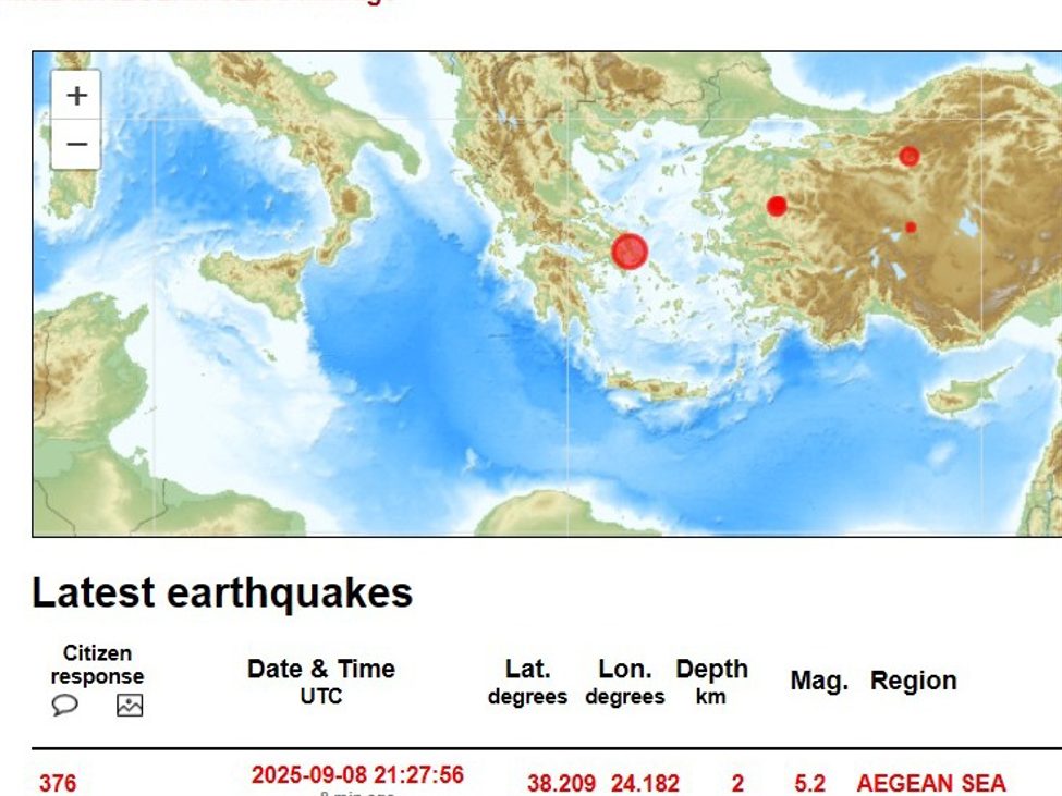 Magnitude 5.2 earthquake near Athens, Greece
