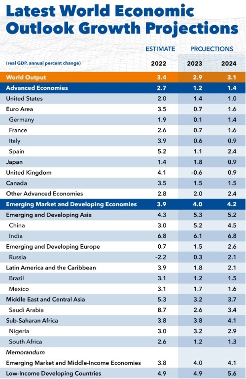 imf gdp forecasts 31 January 2023