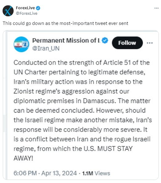 iran tweet de escalation 15 April 2024 2