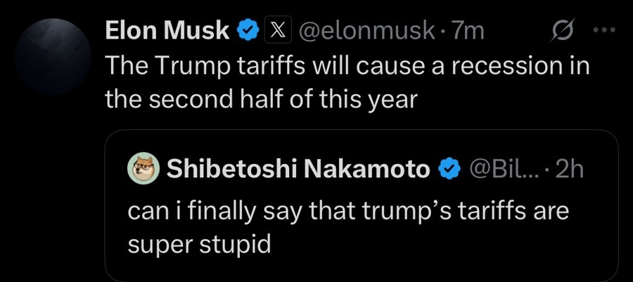 musk trump tariff recession tweet 06 June 2025 22
