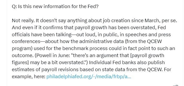 nfp revisisons Wall Street Journal timiraos 21 August 2024