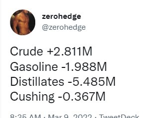 oil inventory 09 March 2022