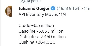 oil inventory gasoline distillate stocks 05 November 2025 2