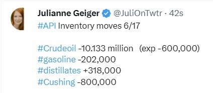oil inventory gasoline distillate stocks 18 June 2025 2