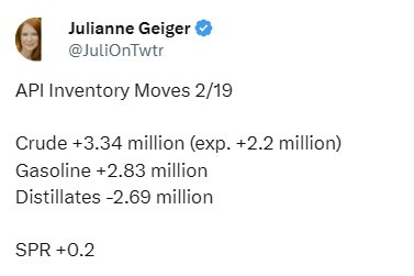 oil inventory gasoline distillate stocks 20 February 2025 2