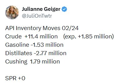 oil inventory gasoline distillate stocks 25 February 2026