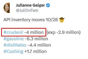 oil inventory gasoline distillate stocks 29 October 2025 2