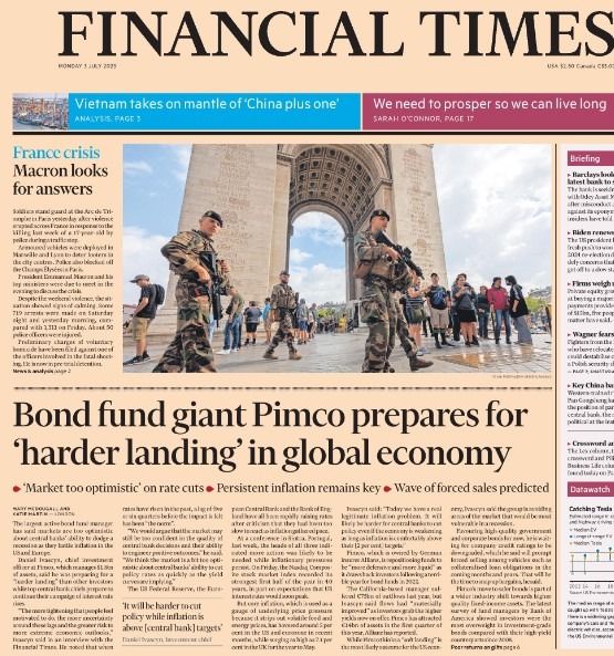 pimco recession hard landing Financial Times 03 July 2023