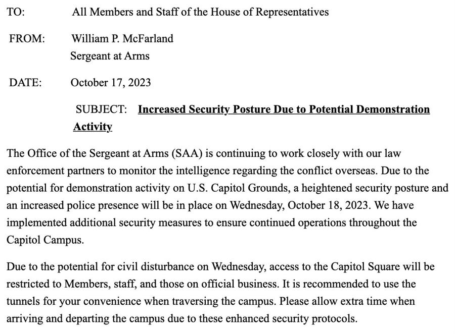 potential for civil disturbance on Wednesday