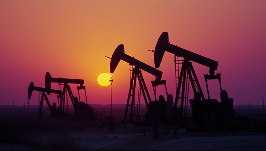pumpjacks at sunset oil