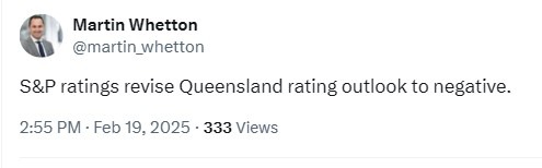 queensland s%P rating negative utlook 19 February 2025