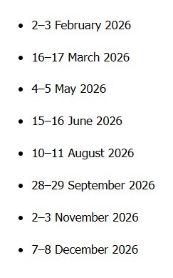 This screenshot shows the dates of Reserve Bank of Australia policy meetings coming in 2026
