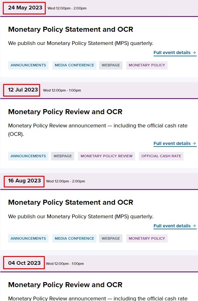 rbnz dates 16 May 2023