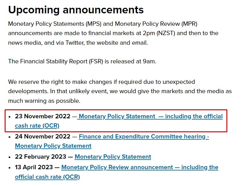 rbnz dates 16 November 2022