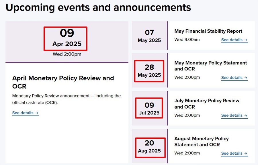 rbnz dates 19 February 2025 2