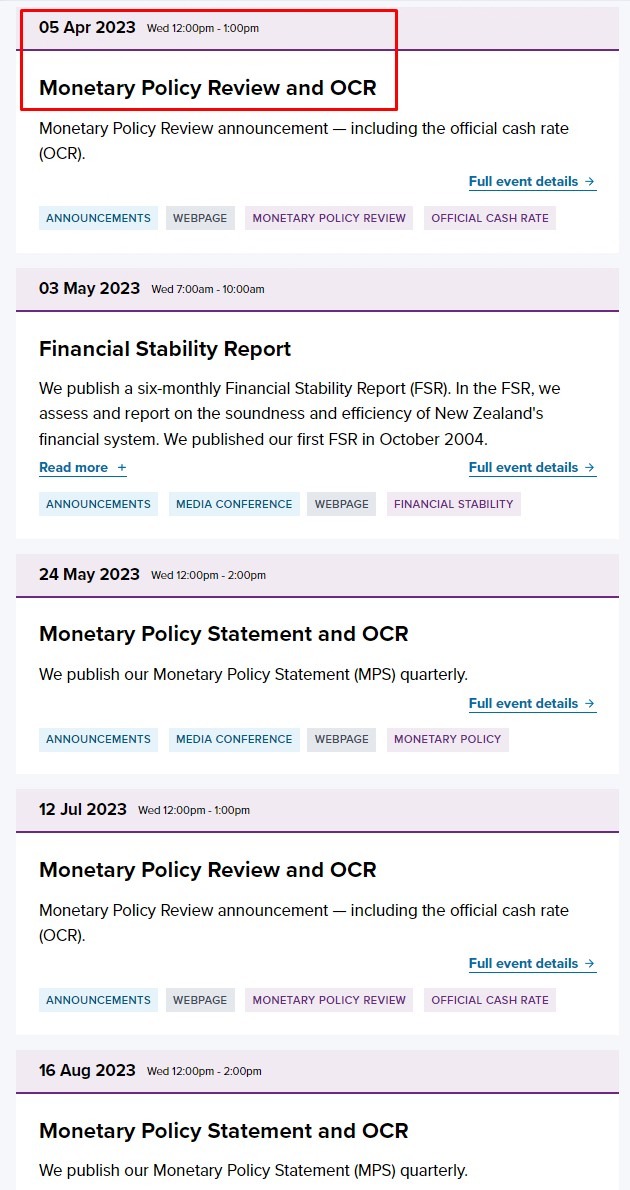 rbnz dates 2023 2