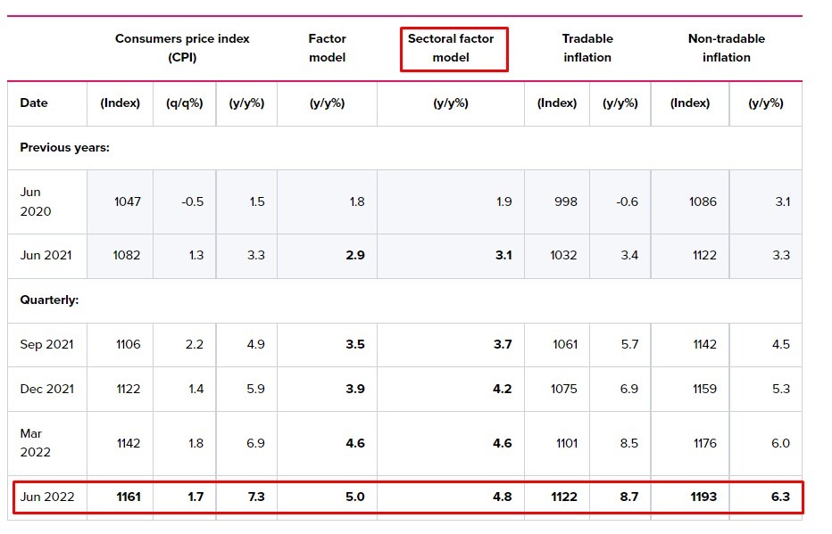 rbnz inflation core sectroal model 18 July 2022