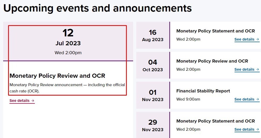 rbnz interest rate announcement 12 July 2023