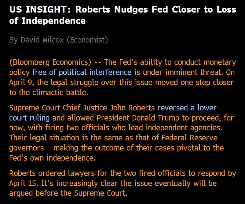 robers Federal Reserve independence 11 April 2025